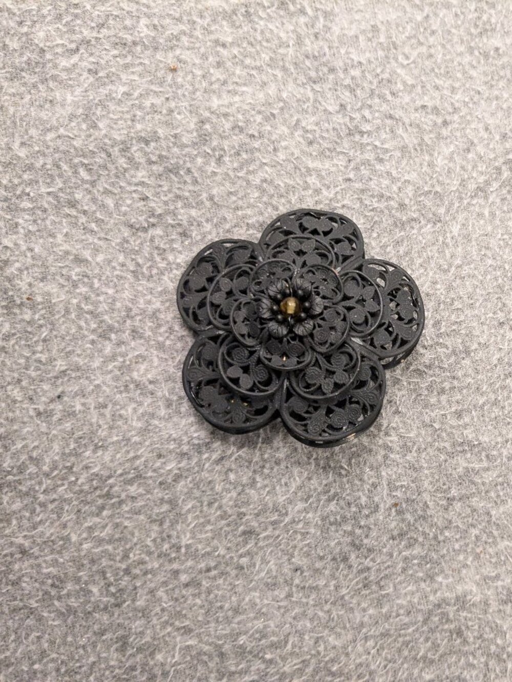 Black Filigree Flower Pin Brooch  About 2"